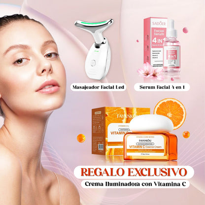 🌸 Masajeador LED + Sérum 4 en 1 + Crema Blanqueadora con Vitamina C (GRATIS)